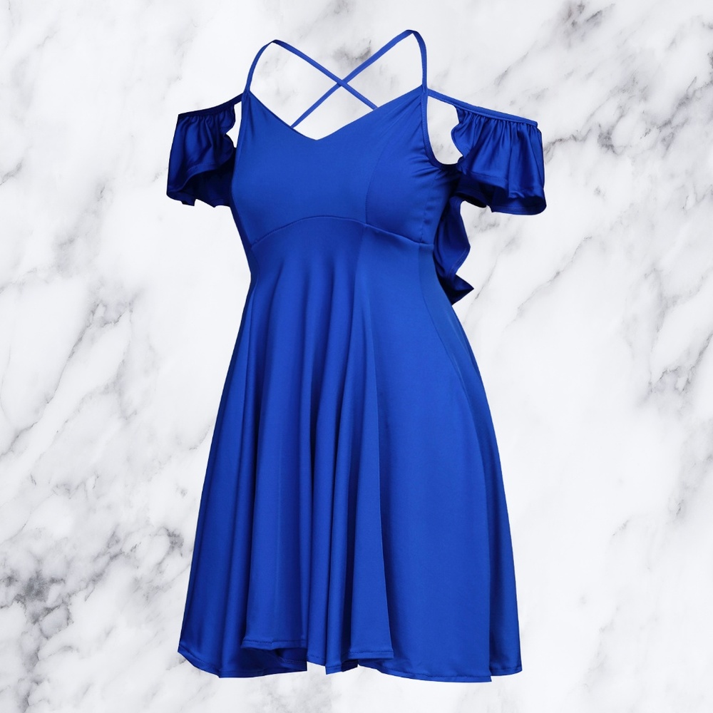 ⚡️Electric Blue Sexy Strappy Backless Mini Dress - Picture 3 of 6
